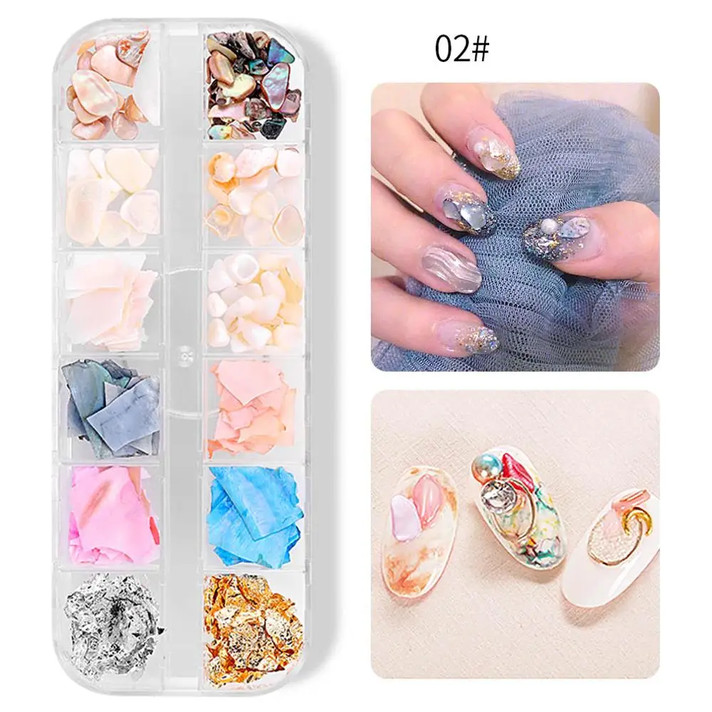 1 коробка 3D красочные крошка из ракушки нейл-арта украшения New Nails мерцание маникюрный набор тонкий дизайн ногтей блестящие сандалии с украшениями, инструменты - Цвет: 02