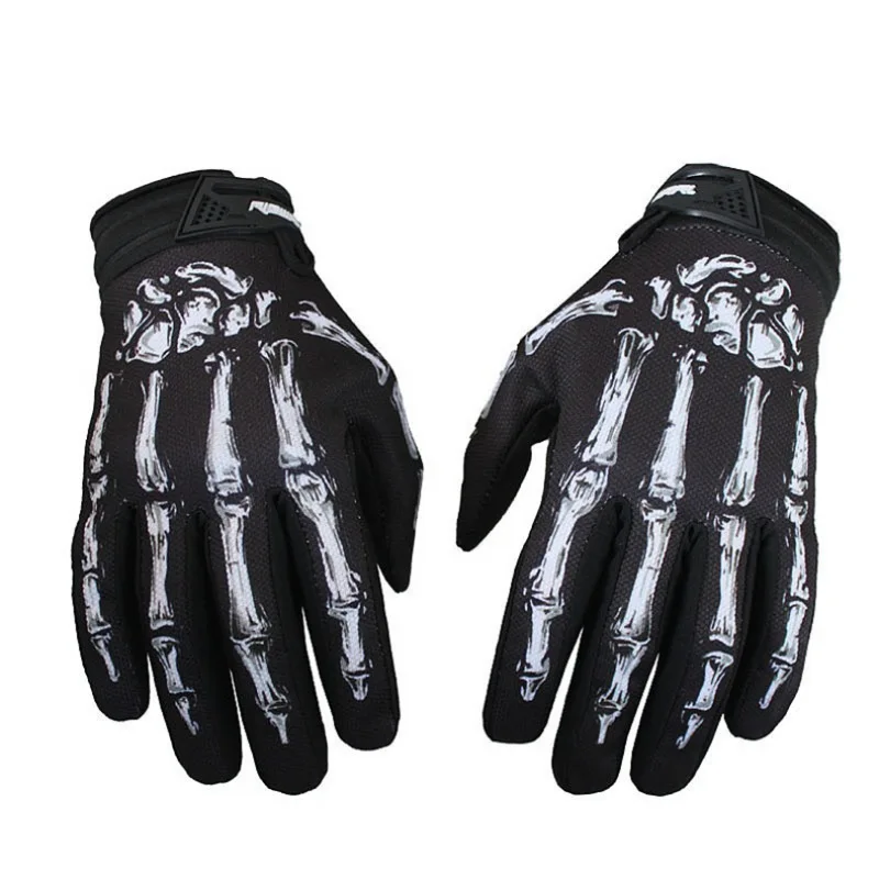 Mens Cycling Motorcycle Skull Bone Skeleton Goth Full Finger Warm Gloves HO3