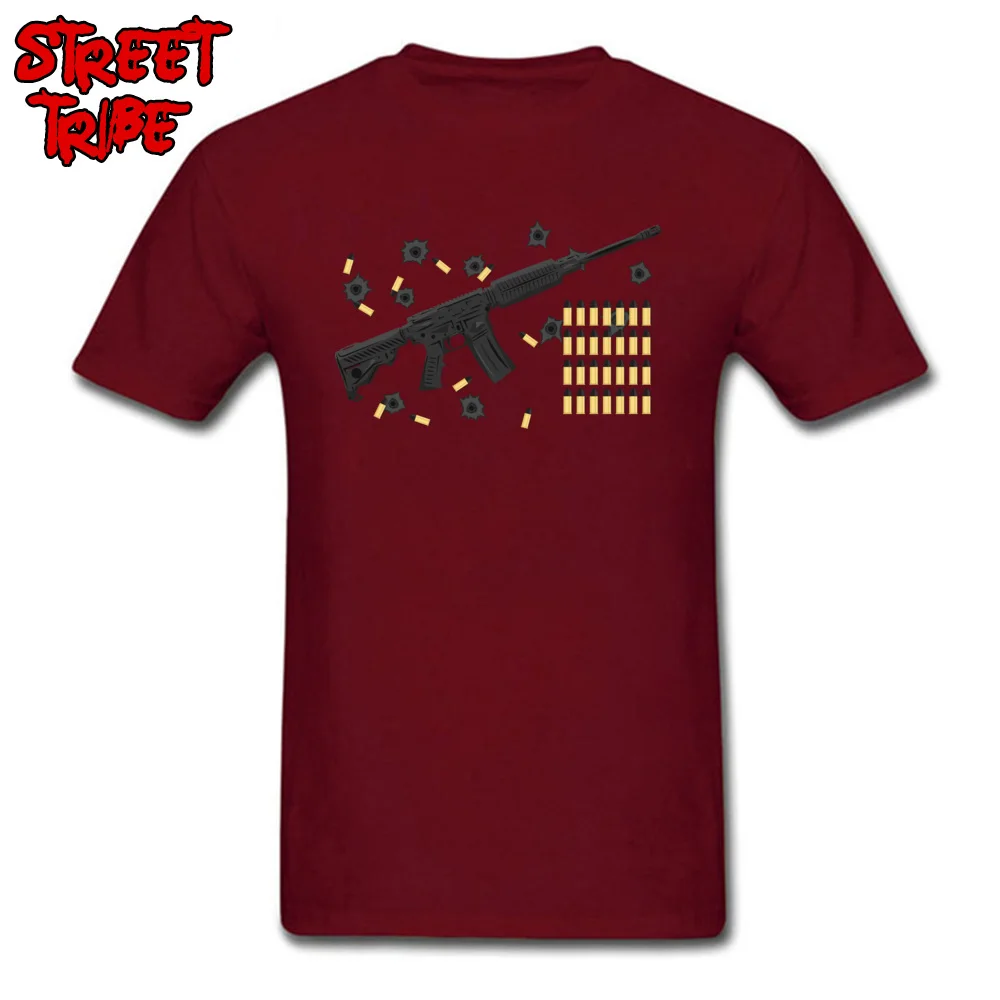 firearm bullet machine gun shot Tops T Shirt Father Day O Neck Cotton Fabric Mens T Shirts Design Clothing Shirt Fashionable firearm bullet machine gun shot maroon