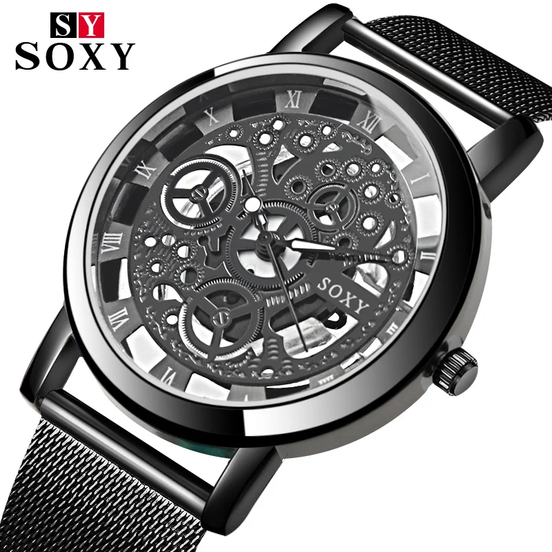 SOXY наручные часы со скелетом мужские часы Reloj Hombre мужские часы роскошные часы с выемкой Saati Relogio Masculino Relogio Saati часы