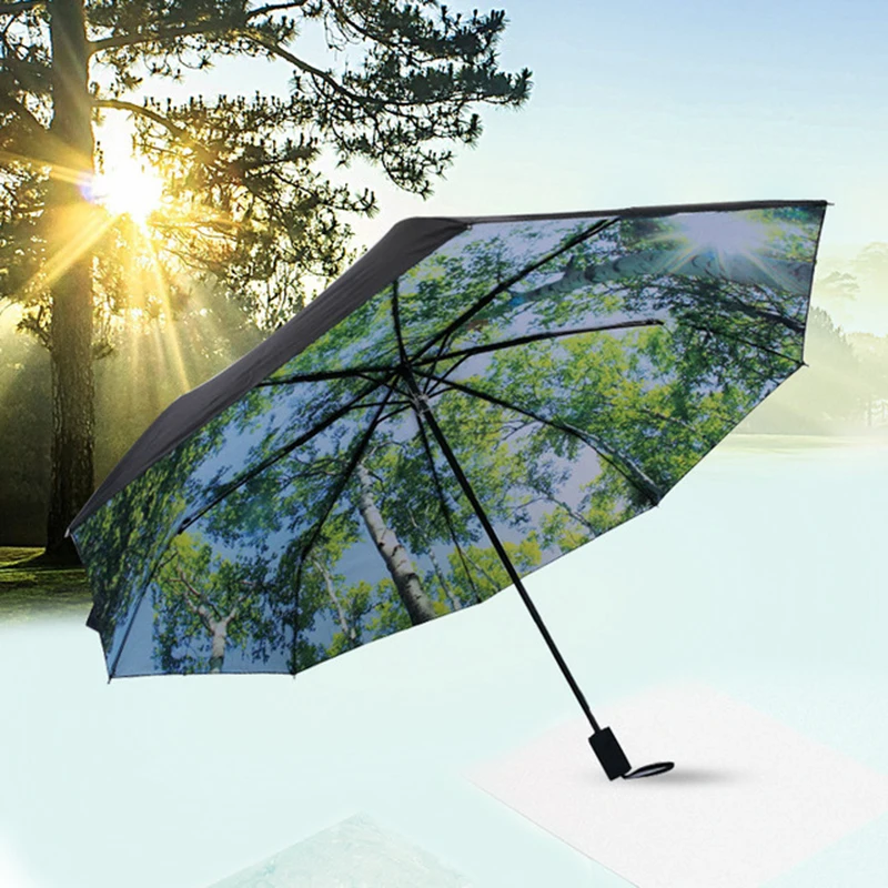 

Luxury Woman Umbrella Rainy and Sunny Umbrellas For Man Female Parasol Tree Printing Anti-UV Protection Black Coation parapluie