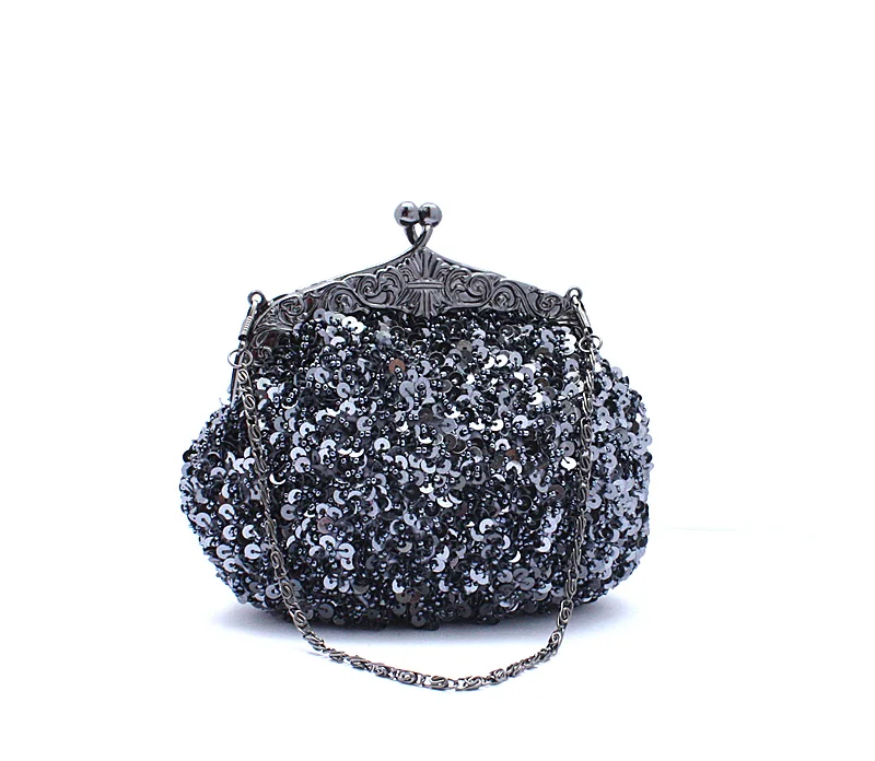 Черная китайская женская вышито бисером с блестками нарядная вечерняя сумочка сумка с плечевой цепочкой Сумочка для макияжа 03162-B - Цвет: Серый