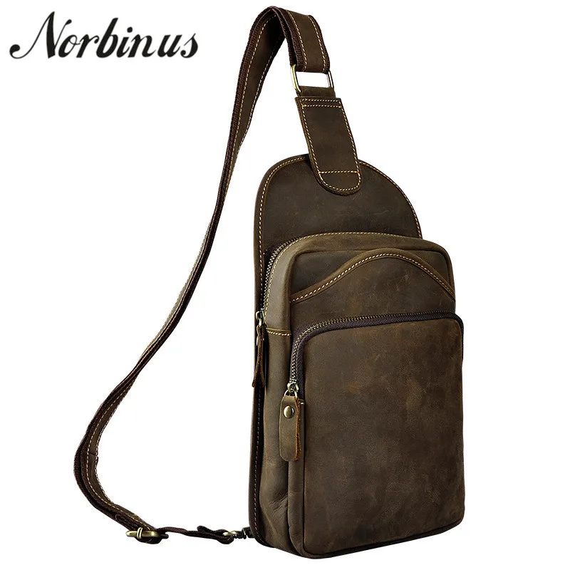 

Norbinus Cowhide Men Sling Chest Bag Genuine Leather Shoulder Messenger Bag Vintage Crossbody Bags for Men Leather Travel Pack