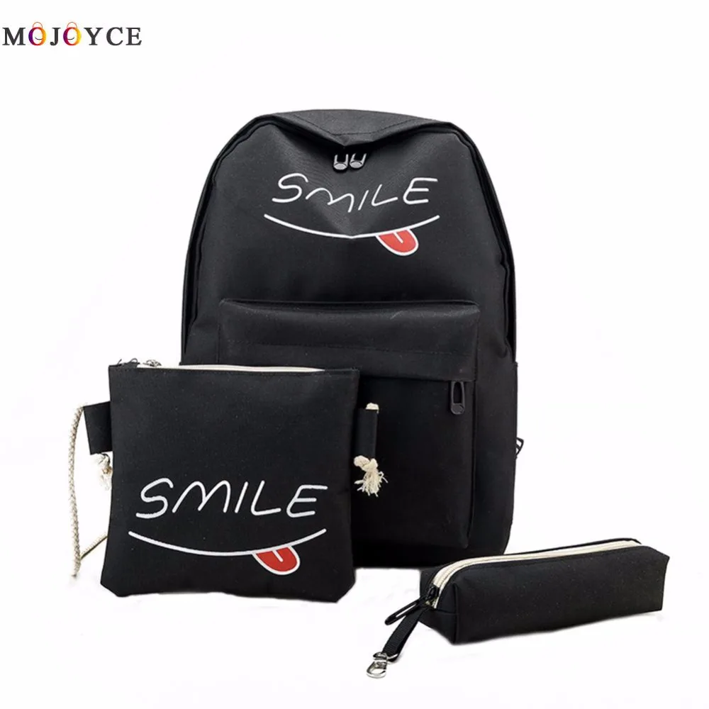 Summer Smile Women Canvas Set Backpack Printing Students Bookbag 3 Pcs School Bag Set For Youth ...