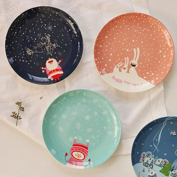 

High Quality Wester Food Steak Bone China Dishes & Plates Ceramic In-glazed Decoration Round Dessert Christmas Gift New Year 1pc