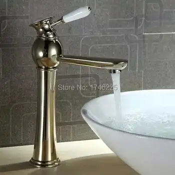 

Gold-plated brass bathroom faucet hot and cold faucet hole basin heightening mixing valve