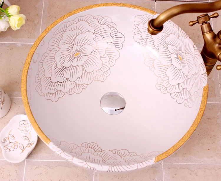 Europe Vintage Style ceramics vanity basin Art Countertop sinks vanity wash basin (5)