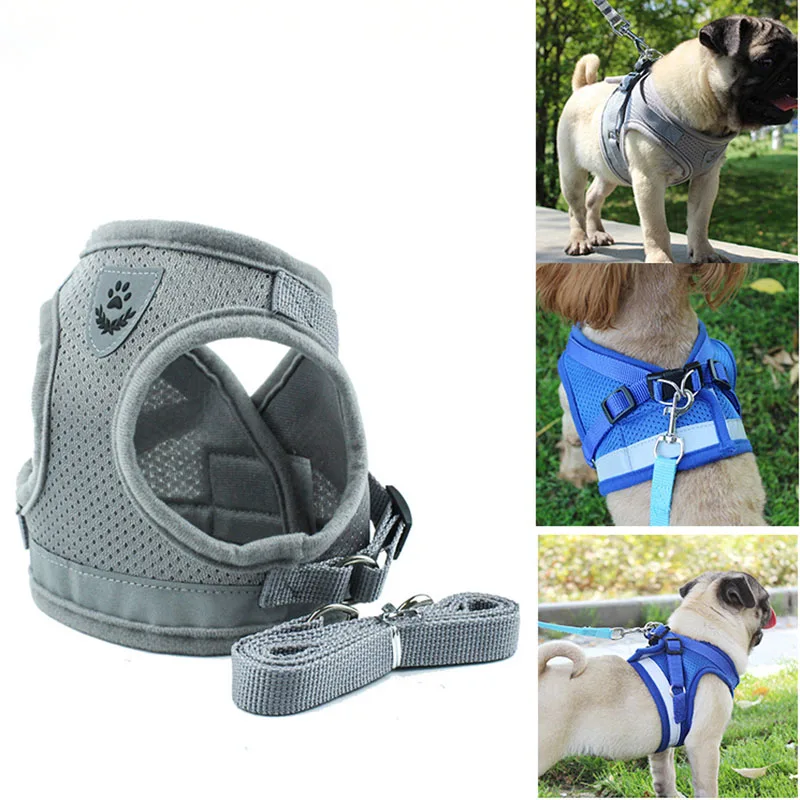

Dog Cat Harness Pet Adjustable Reflective Vest Walking Lead Leash for Puppy Polyester Mesh Harness for Small Medium Dog