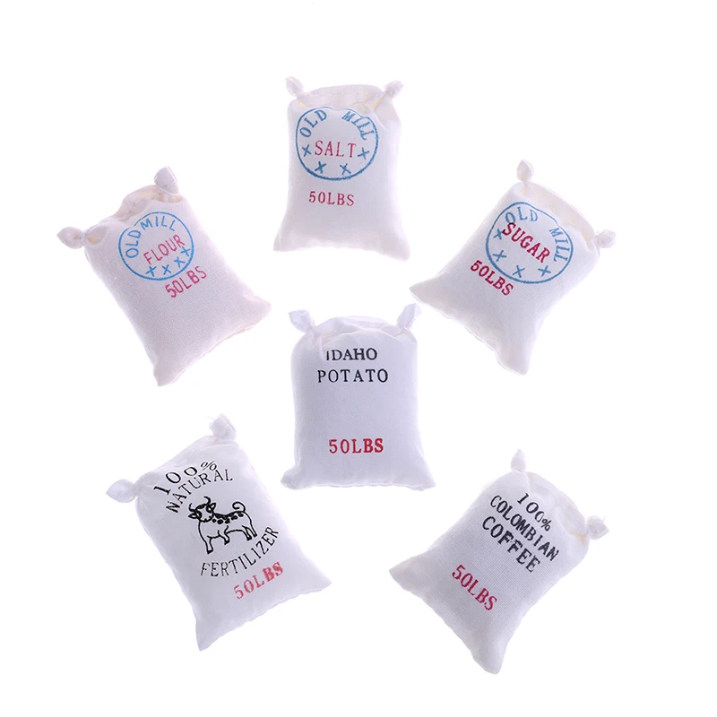 

1/12 Kitchen Food 6 Bags of Sugar Flour Salt Potato Pretend Play Toys Garden Decor for Kids Children Dollhouse Miniature