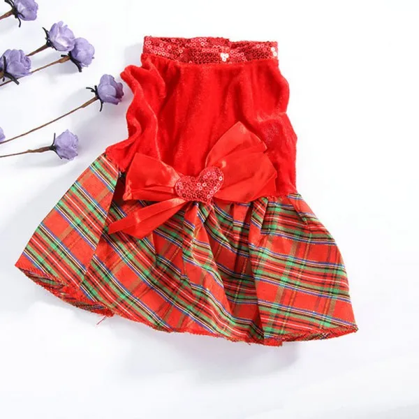 Платья для собак и кошек; рождественские вечерние платья принцессы с красными блестками; Одежда для собак; одежда с бантом