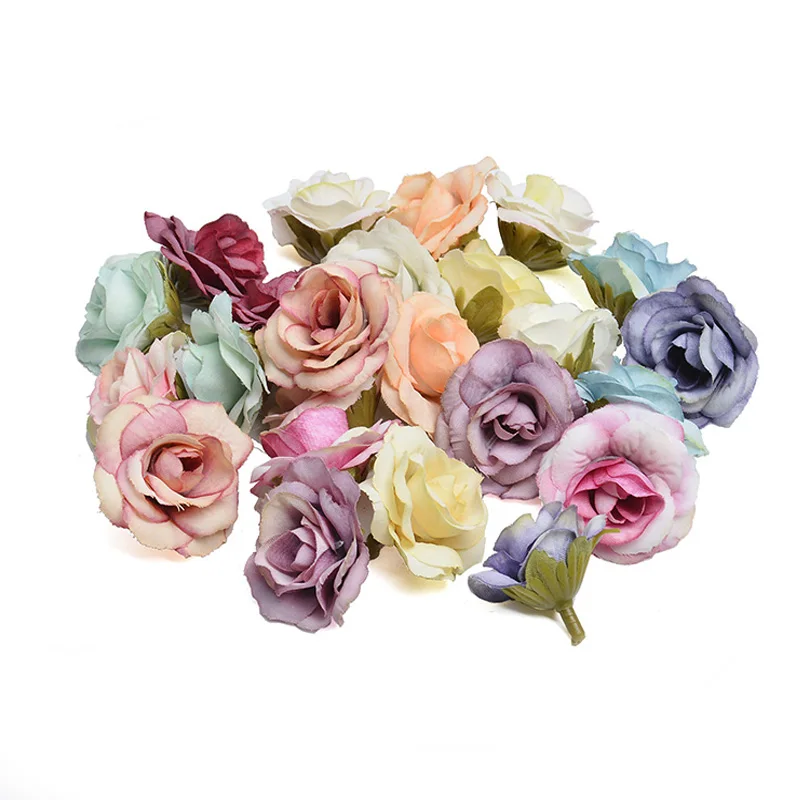 

10Pcs/lot New Artificial Flowers Silk Rose Flower Heads for Home Wedding Party Decoration DIY Handmade Wreath Scrapbooking Gifts