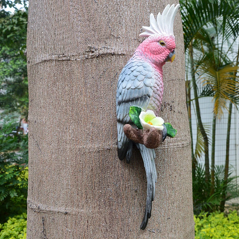 38 см садовые полимерные попугай настенные подвесные украшения животные, статуэтки ремесла дома искусственные попугаи скульптура дерево декор