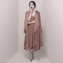 2019 Spring Summer New Style Women Dress Sexy Lapel Long Sleeve Loose Long Coat Women Double Breasted Turn-down Collar 2019 Spring Summer New Style Women Dress Sexy Lapel Long Sleeve Loose Long Coat Women Double Breasted Turn-down Collar