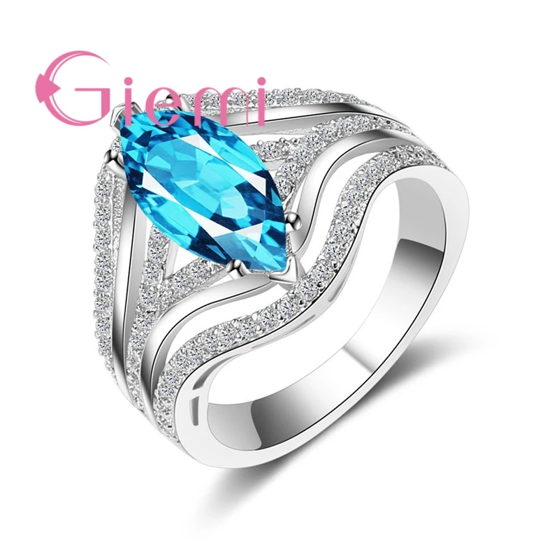 

Elegant Romantic Blue Round Crystal Stone PatternCubic Zirconia Ring for Women Anniversary Jewelry