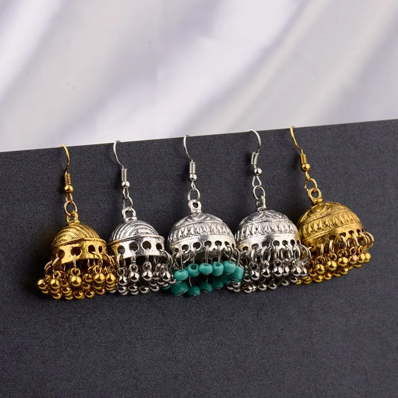 TopHanqi ретро этнические индийские Jhumka Jhumki серьги Femme античный золотистый гравированный Лотос Фонарь Висячие серьги для женщин ювелирные изделия