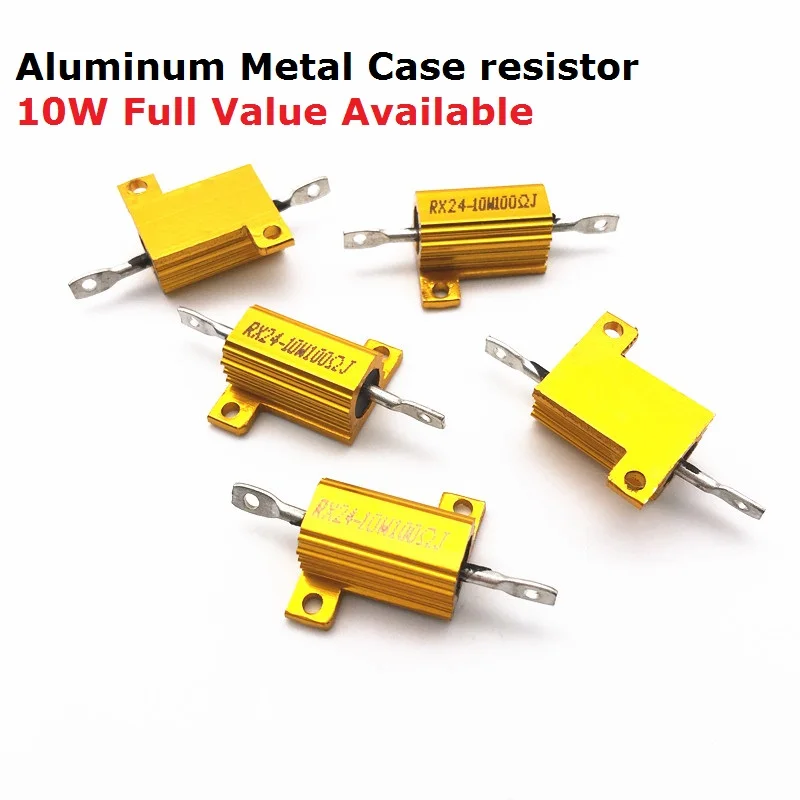 

5PC RX24-10W-100RJ 390RJ 500RJ 4.7kJ 1KJ Golden Aluminum Metal Case resistor 100R 390R 500R 4.7K 1K Wirewound High Power shell