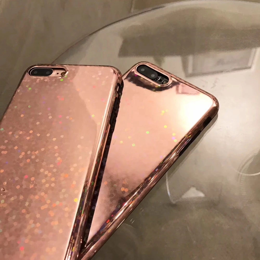 Розовый Золотой лазерный чехол для телефона с блестками iphone X 10 8 Plus Блестящий