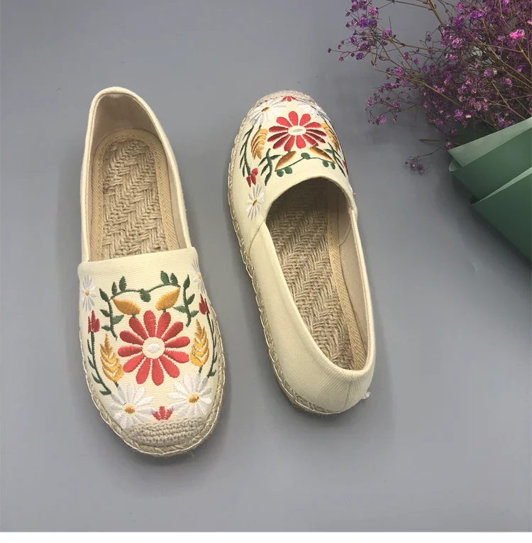 SWONCO/Женская обувь на плоской подошве; рыбацкие ботинки; коллекция года; сезон весна; модная женская обувь с вышивкой из пеньки; Повседневная обувь; женская дышащая парусиновая обувь