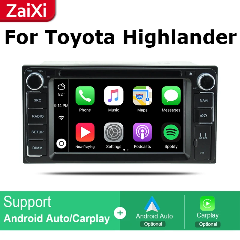 Top ZaiXi android car dvd gps multimedia player For Toyota Highlander Kluger 2000~2007 car dvd navigation radio video audio player 3