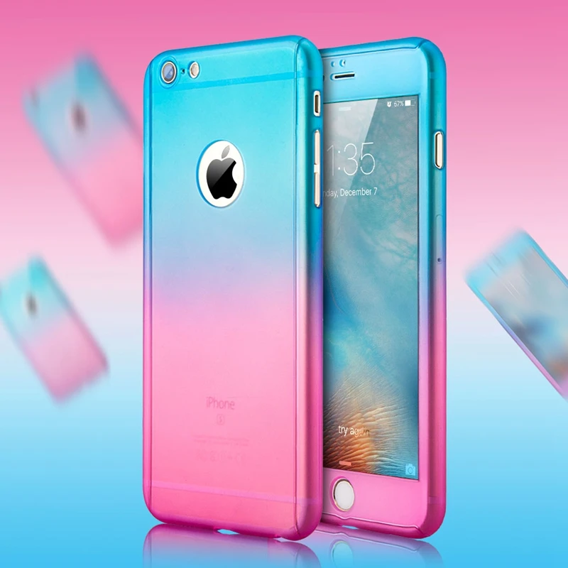Luxury Gradient Transparent Mat Hard PC Case For iPhone 6 6S Plus For iPhone 7 360 Full Body Cover Temper Glass Screen Protector Luxury Gradient Transparent Mat Hard PC Case For iPhone 6 6S Plus For iPhone 7 360 Full Body Cover Temper Glass Screen Protector