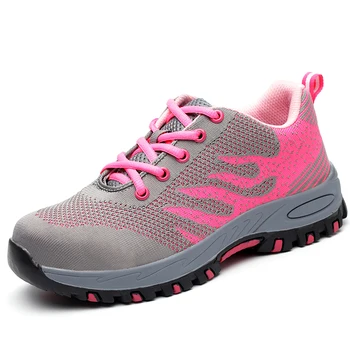 

women's fashion big size steel toe caps work safety summer shoes breathable mesh puncture proof tooling security boots platform