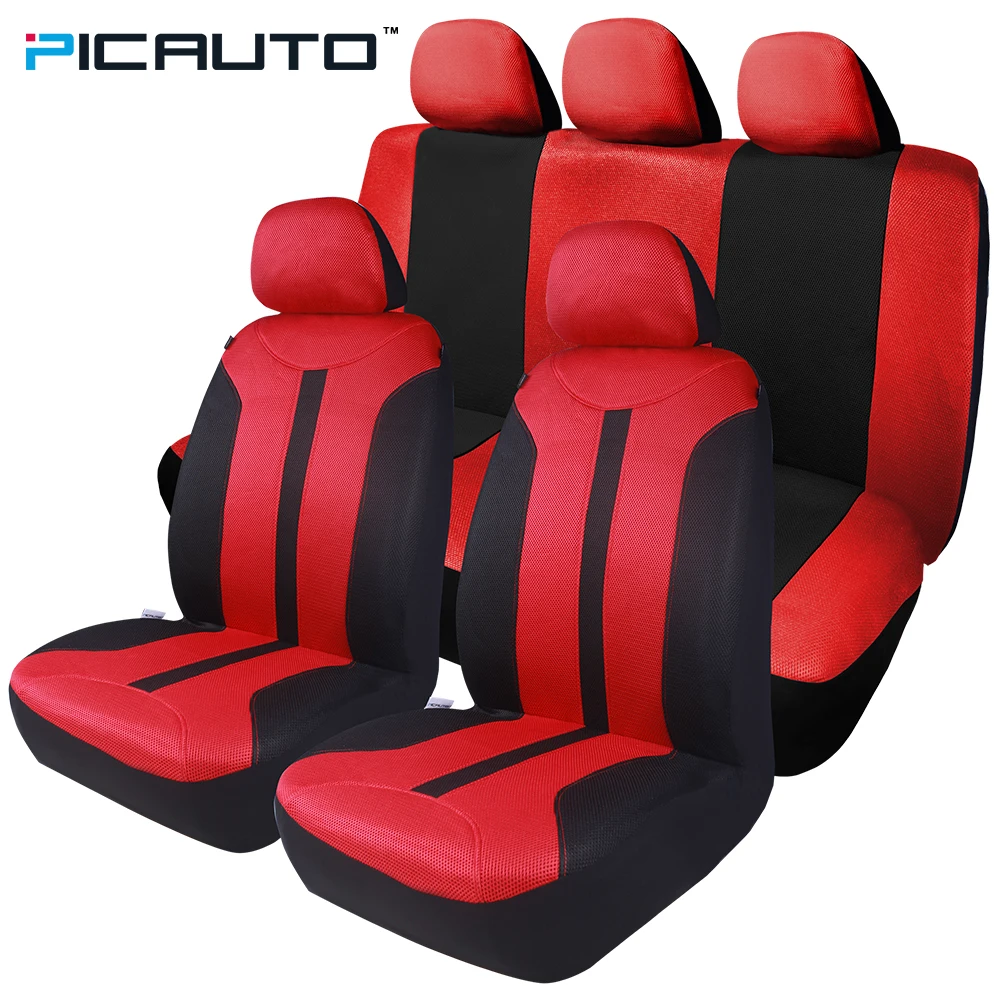 PIC AUTO Universal Car Seat Covers Full Set Mesh Fabric 3D Splicing