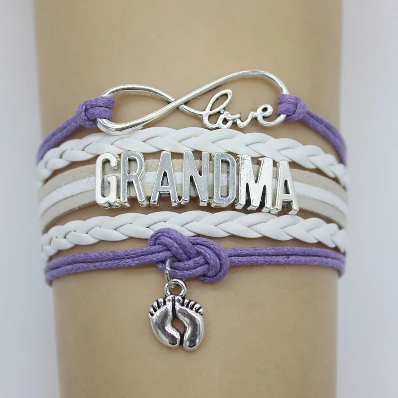 Infinity Love GRANDMA Bracelets Cute Feet Shape Weave Handmade Rope Leather Bangle For Women Jewelry | Украшения и аксессуары