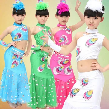 

Kids elastic dancing Outfits pavaner modern dance costume Girls performance wear pants peacock costume dance costume for shows