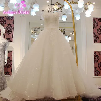 

Real Photo off the Shoulder Sweet Heart Lace Up Crystal Wedding Dress 2017 With Beaded Sequins Appliques Mariage Wedding Gowns