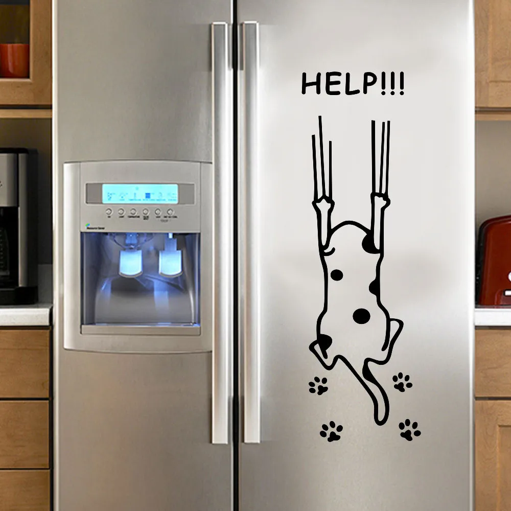 Cute Sticker Fridge Happy Delicious Cat Kitchen Fridge Wall Stickers