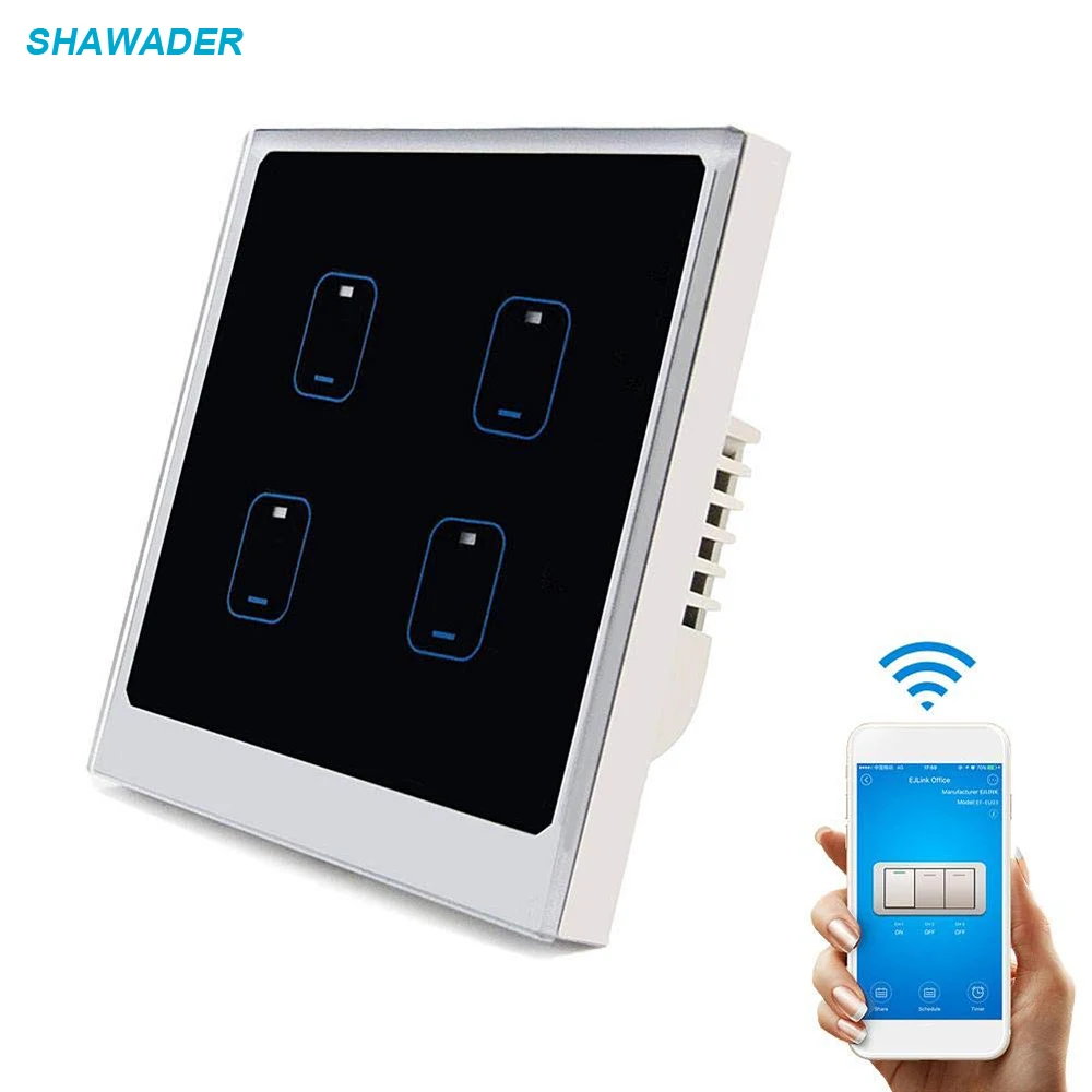 

Smart Wifi Light Switch 1/2/4 Gang Modern Touch Panel Wall Switch Timing Function APP Remote Control work with Echo Google Home