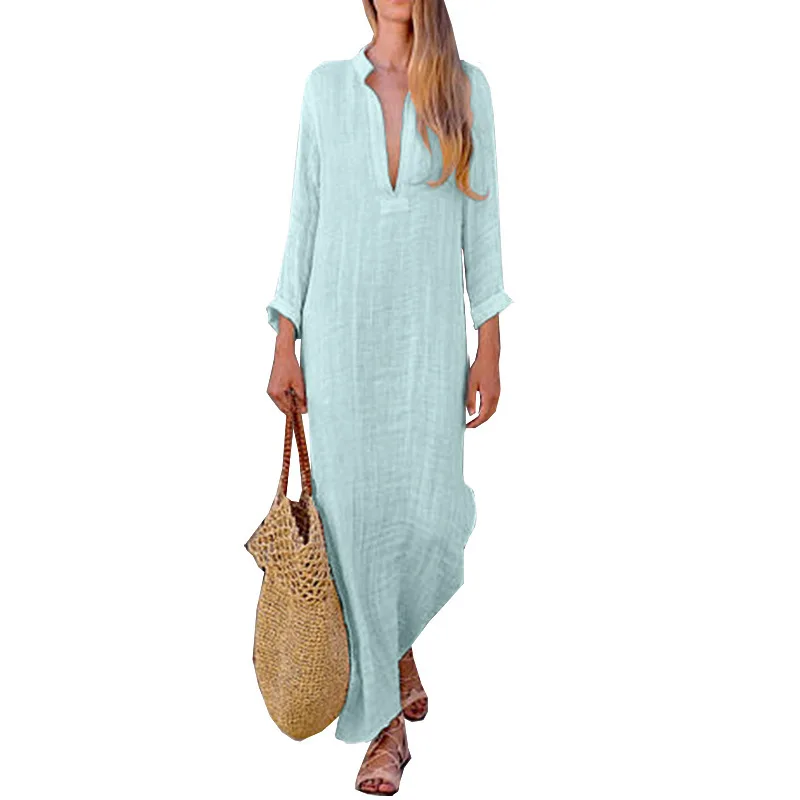 

European And American Women Loose Neck Open New Long Length Female Dresses Lady