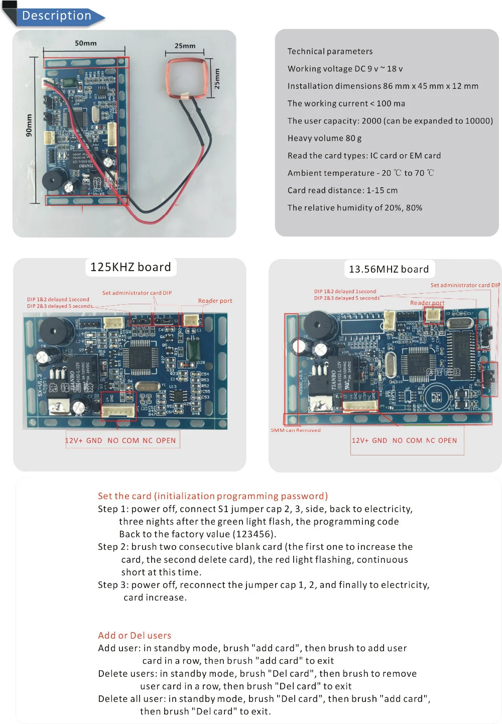 125 кГц RFID EM/ID встроенный дверной контроль доступа RFID бесконтактная дверь система контроля доступа строительный домофон модуль