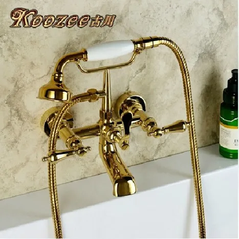 Furukawa classical European retro double to the wall hanging antique copper bathtub faucet shower the whole dark brown bronze
