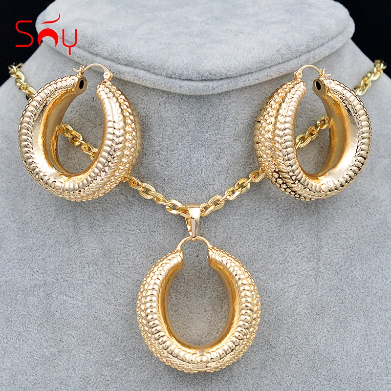 

Sunny Jewelry Big Jewelry Sets For Women Necklace Earrings Pendant Classic Round Jewelry Set For Wedding Copper Jewelry Findings
