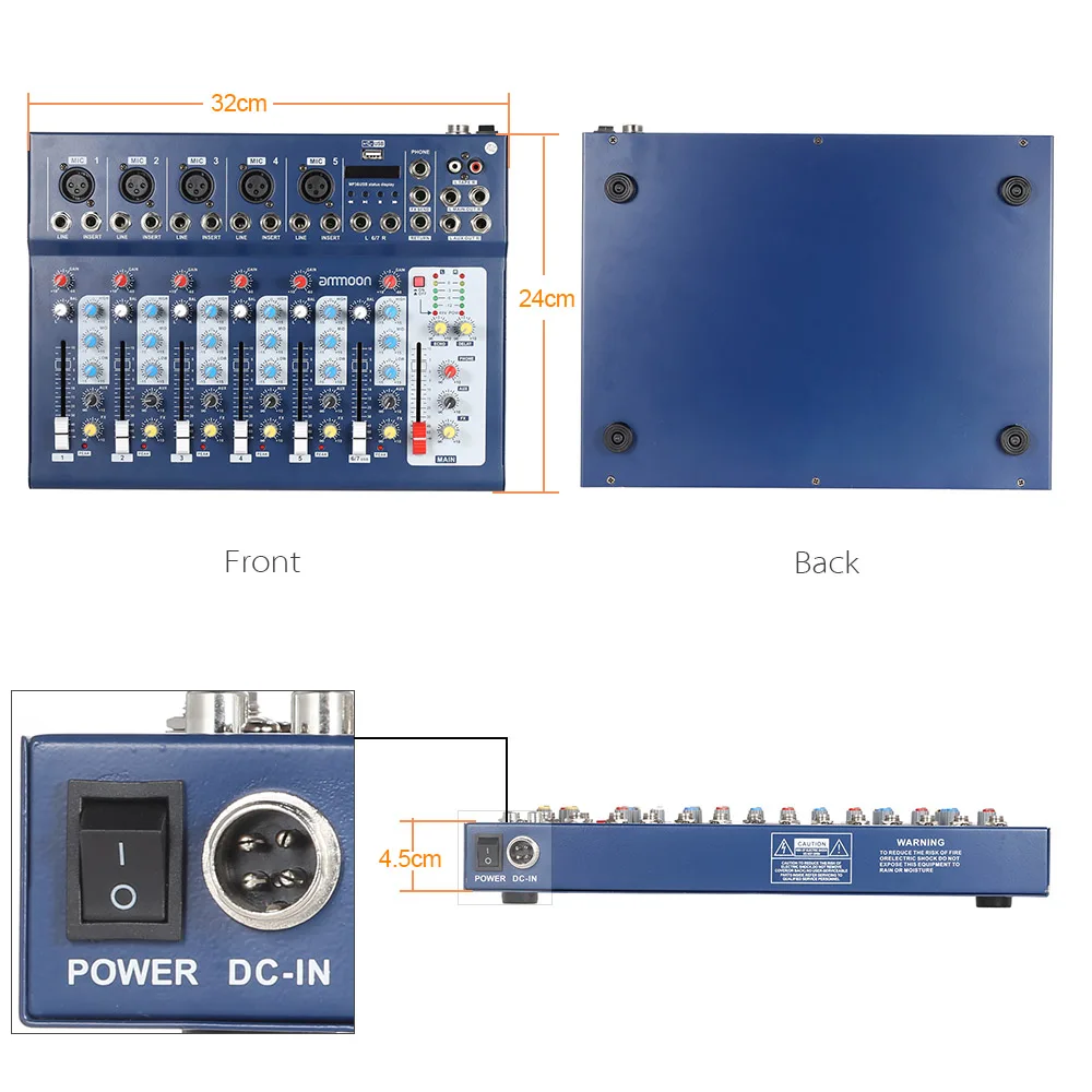 Ammoon F7-USB 7-канальный цифровой линия для микрофона Аудио DJ микшер микшерный пульт с USB Вход 48В Мощность 3 полос эквалайзера