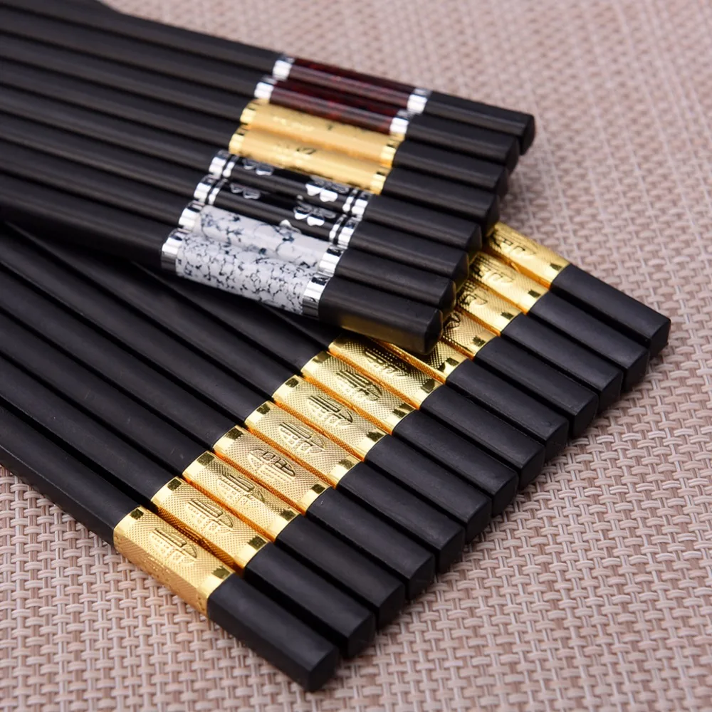 

1 pair Square Koaren Chopstick Resuable China Chop Sticks Black Gold silver Chinese Chopsticks set Household Dinnerware Cutlery