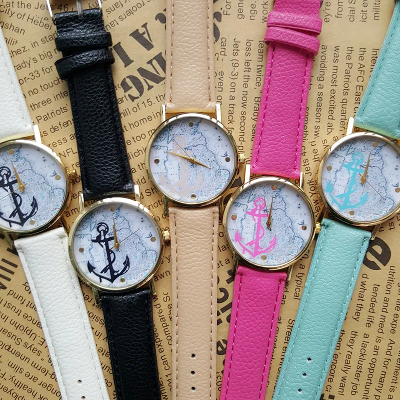

2016 New Year Unique Anchor Map Watch,Colorful Leather Strap World Map Watch Women Casual Watch