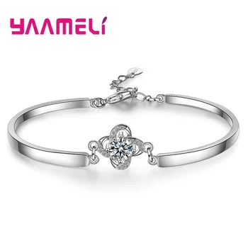 

New Arrival Women Girls Birthday Gift 925 Sterling Silver Adjustable Bracelet Bangles CZ Flower Shaped Decoration Wholesale