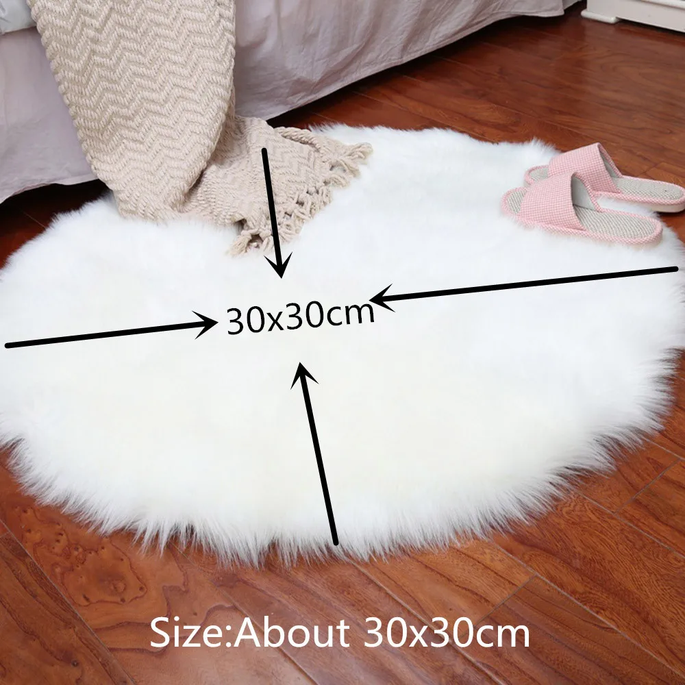 2Pcs 30cm Fluffy Plain Bedroom Faux Fur Fake Non Slip Sheepskin Rugs Mats