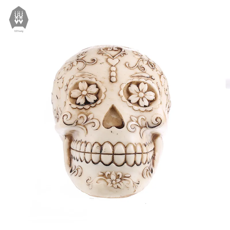 

Resin Creative Flowers Head Skull Figurines Statues Halloween Sculptures ornaments Bar Table Decoration