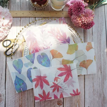 

11*15.8cm 4pcs Poetry for Leave and Flora Design Envelop As Postcard Message Card Invitation Envelop Transparent Paper