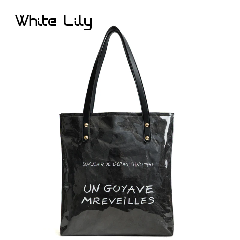 

Vintage Kraft Paper Shopping Bag Double Layer PVC Clear Transparent Bag Waterproof Causal Tote Bag Shoulder Bag Handbag