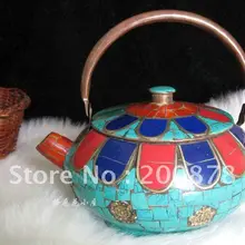 HDC0792 Тибетский бар Resterant Декор oranmanet, латунь, бирюзового цвета сливочного масла, чайник, тибетский антиквариат домашний декор, ремесла, 19*10 см