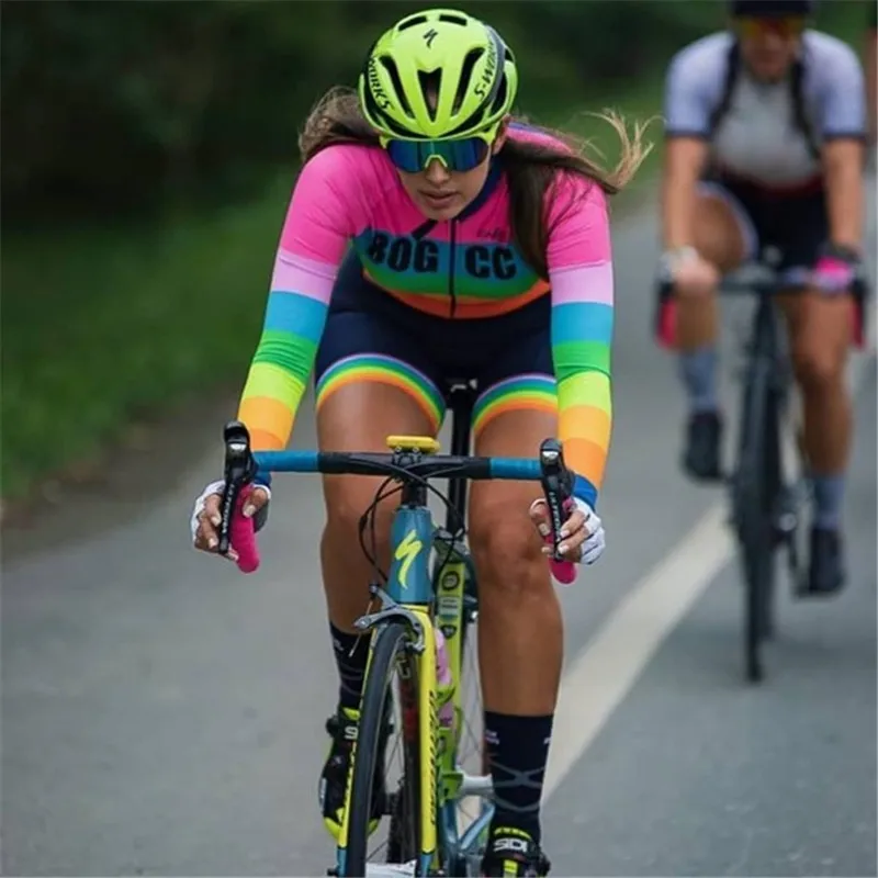 2019 kafitt cycling skinsuit rainbow color long sleeve bike women team triathlon competition swimsuit ropa ciclismo mujer custom