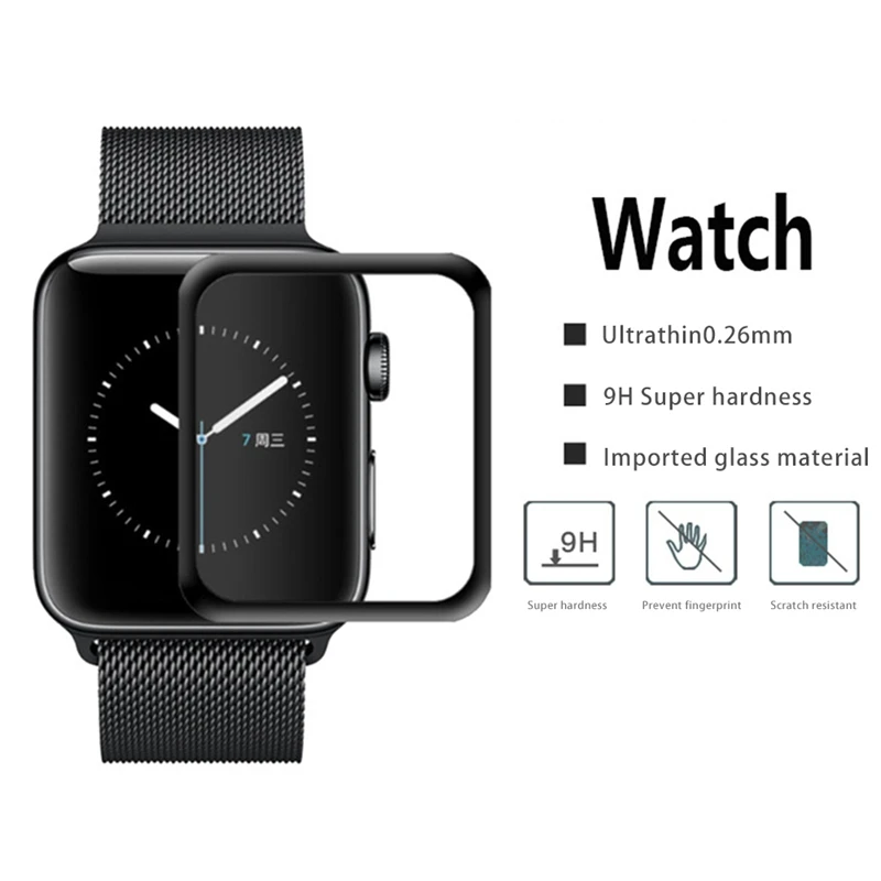 

3D curved Fashion Surface 9H Tempered glass film For apple watch 42mm 38mm Screen Protector for Apple Series 1 2 3 4