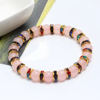 

Charm Natural Stone Pink Crystal Bracelet Women Rhinestone Handmade Beaded Stretch Bracelets Bangles Yoga Prayer Strand Jewelry