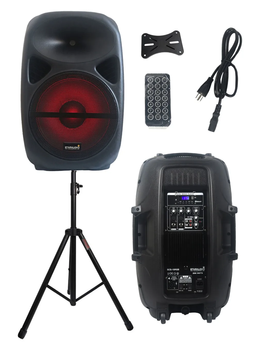 STARAUDIO 2500W 15" PA DJ Powered Disco Party Speaker LED Lighting