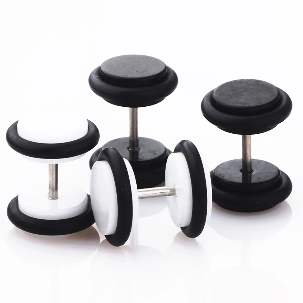 

TIANCIFBYJS Steel White Black Screw Fake Cheater Ear Plug Gauges Illusion Tunnel With O Ring Body Piercing Jewelry for Women Men