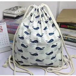 Yile ywa11 простой Ткань сумка белье Drawstring Путешествия Рюкзак Студент Книга Сумка синий кит